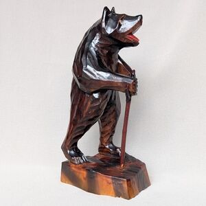 Vintage Soviet Hand-Carved Wood Bear Figurine - USSR Klesov Folk Art - 1970s/80s